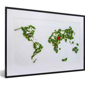 Fotolijst incl. Poster - Wereldkaart - Bloemen - Kleuren - 60x40 cm - Posterlijst
