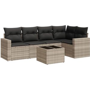 vidaXL 6-delige Loungeset poly rattan lichtgrijs Tuinbank - Lounge Set - Buitendecoratie - Outdoor Furniture - Relaxfauteuil