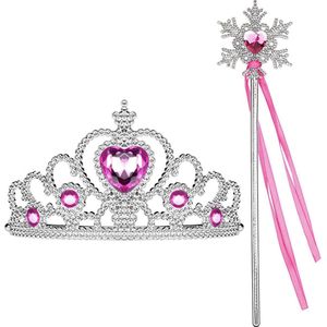 Het Betere Merk - voor bij je prinsessenjurk - prinsessen speelgoed voor bij je verkleedjurk - Tiara - Roze - Toverstaf Meisje - Kroon - cadeau meisje