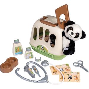 Smoby - Veterinaire koffer - 1 panda knuffel en vele accessoires - 2 in 1 product: Transportkooi - Franse productie