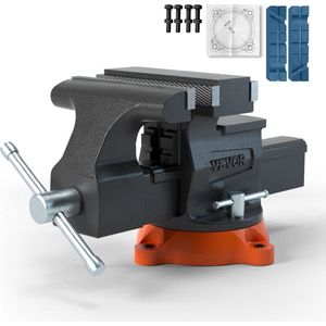 Bankschroef - draaibare bankschroef - machineklem - 4,5” - met draaibare voet & aambeeld Heavy Duty gietijzer - voor boren, buizen snijden, schuren