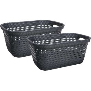 Wasmand van rotan gevlochten - 2x - zwart - kunststof - 45 liter - 59 x 38 x 26 cm