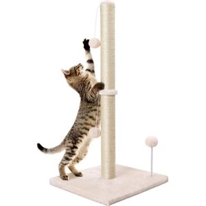 Kattenkrabpaal, 84 cm krabpaal met ultiem natuurlijk sisaltouw, kattenkrabpaal voor kittens, beige