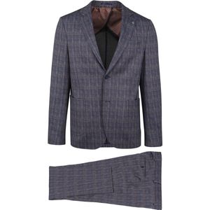 Suitable - Kostuum Jersey Grijs Blauw Ruit - Heren - Maat 52 - Slim-fit