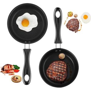 Mini-koekenpan, 2 stuks, anti-aanbakpan, anti-aanbaklaag, omeletpan, mini-braadpan, voor het braden van eieren, spek, hamschijven, steaks, eierbroodjes (12,7 cm)