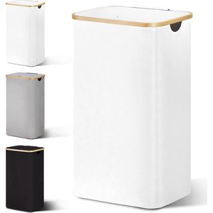 Wasmand hout bamboe met deksel 85 liter wasverzamelaar - opvouwbare wasmand - smal formaat - hoge wasmand wit - waszak