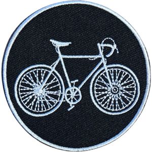 Fiets Race Mountainbike Strijk Embleem Patch 7.4 cm / 7.4 cm / Zwart Wit