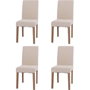 Set van 4 eetkamerstoelen Littau, keukenstoel met hoge rugleuning, stof/textiel chenille hout ~ cr�ème, naturelkleurige poten