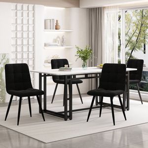 Sweiko 140x80cm Zwarte eettafel set met 4 stoelen, moderne keuken eettafel set, zwart fluweel eetkamerstoelen, zwart ijzeren poot tafel