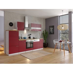 Goedkope keuken 280  cm - complete keuken met apparatuur Malia  - Wit/Rood - soft close - elektrische kookplaat - vaatwasser - afzuigkap - oven  - spoelbak
