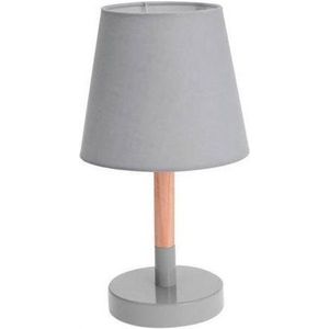 Grijze Tafellamp/Schemerlamp Hout/Metaal 23 cm - Woondecoratie Lamp Op Metalen Voet Grijs