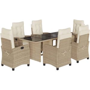 vidaXL 7-delige Tuinset - Rattan - Beige - Inclusief Kussens Tuinset - Lounge Set - Buitendecoratie - Eetkamerset - Outdoor Furniture