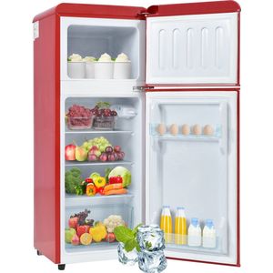 Merax Retro Koel-vriescombinatie – 105,5 cm hoog - 41 cm breed - 92L inhoud - LED-verlichting - D-klasse energie-efficiëntie - Rood