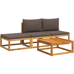 vidaXL Loungeset - Loungesets - Tuinset - Tuinbank - 4-delige Loungeset met kussens massief acaciahout