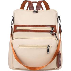 SHOP YOLO-rugtas leer dames-Waterdichte Casual laptoptas School Schoudertas -Beige