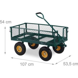 Relaxdays bolderkar tuin - tuinwagen - luchtbanden - 250 kg - transportkar - staal - groen