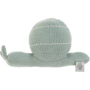 Lässig gebreid speeltje en knuffel met rammelaar Garden Explorer Snail blue