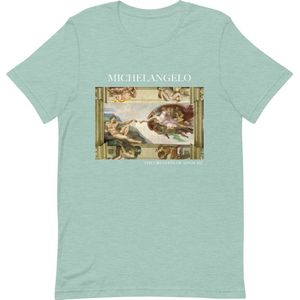 Michelangelo 'De Schepping van Adam' (""The Creation of Adam"") Beroemd Schilderij T-Shirt | Unisex Klassiek Kunst T-shirt | Heather Prism Dusty Blue | L