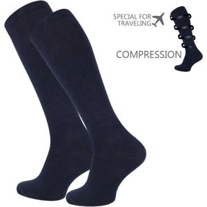 Compressie kniekous - Reiskniekous - Steunkous - Unisex - Marineblauw - Maat 35-38