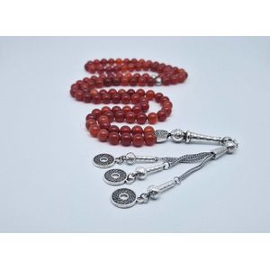 Handgemaakte tesbih natuursteen ""Rood Agaat"" - Aantal kralen 99 - Diameter kralen 8MM - met metaal tassel ""Omarmen"" - Een mooi cadeau-idee