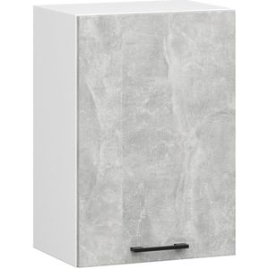 Keukenkast modulaire OLIWIA W50 H580 met 1 Deur / Hangkast / Bovenkast / AKORD Furniture Factory / Wit – Beton Grijs / 50 x 58 x 30 cm