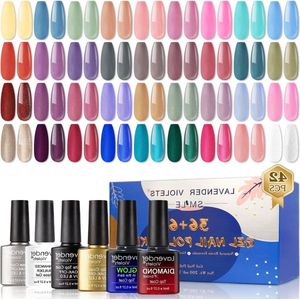 Rainbow Tones UV Gel Nail Polish Kit - 42 Pieces, Matte Glossy/Diamond/Glow in the Dark Top Coat - Soak Off LED Nails Manicure - C956