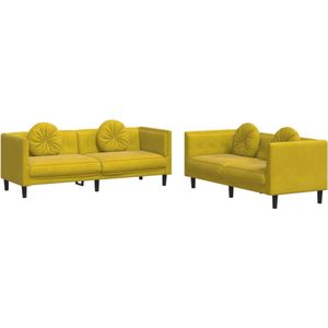 vidaXL 2-delige Loungeset Fluweel Geel Comfortabele Bank - Fluweelb Bank - Gele Bank - Bankstel - Loungebank
