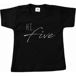 Shirt verjaardag 5 jaar-hi five-korte mouw-zwart-Maat 110/116