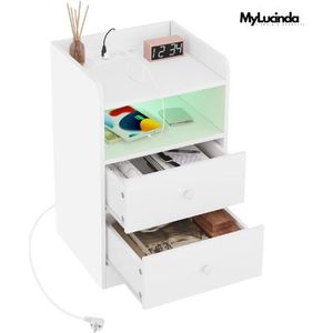 Mylucinda® Modern Nachtkastje – Met Laadstation En USB-Aansluiting – LED-Verlichting Met Afstandsbediening – 40x35x64 cm – Wit
