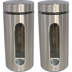 Gerim - Voedsel bewaren voorraad pot - 2x stuks - zilver rvs - deksel - 1900 ml