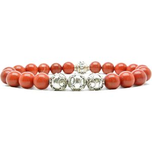 Beaddhism - Armband - Rojo - Zilver - Eva 3 - 8 mm - 19 cm