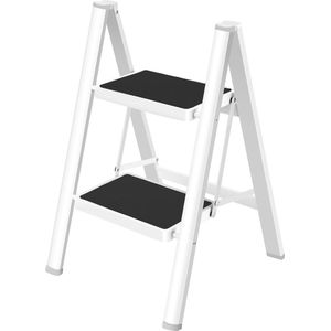 Opvouwbare Trapladder met 2 Treden - Antislip Pedaal, Capaciteit 150 kg, Ideaal voor Kantoor en Keuken