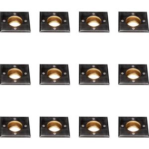 LongLife Inbouw LED Grondspots vierkant - Waterdicht - RVS Padverlichting - Zwart - 12 stuks