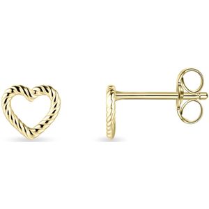 Jewels Inc.  - Oorbellen - Oorstekers Hart Open Gedraaid - 6.5mm x 7mm - 14 Karaat Geelgoud