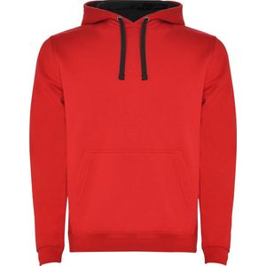 Rood/Zwarte unisex kinder hoodie met capuchon en koord Urban merk Roly 10 jaar 134-140