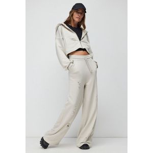 Ekru Pantalon Jogger Large Déchiré