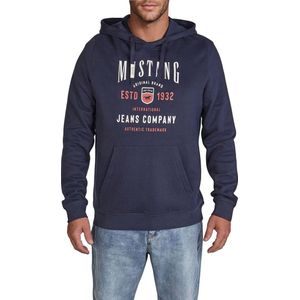 Mustang Heren trui Printed Hoodie Bennet regular fit Blauw S Volwassenen - gemaakt van 100% katoen - met capuchon