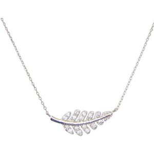 Fate Jewellery Ketting FJ462 - Blad - 925 Zilver - Zirkonia kristal - 45cm + 5cm