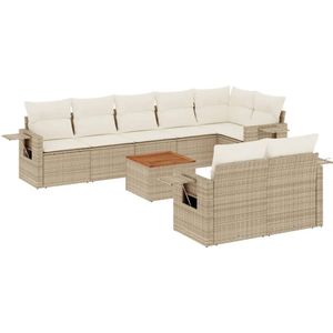 vidaXL Loungeset - Loungesets - Tuinset - Tuinbank - 9-delige Loungeset met kussens poly rattan beige