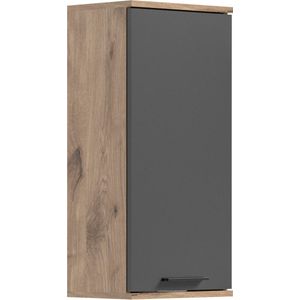 Houten Badkamer Wandkast - Hangkast - Nox Eiken Replica - Basaltgrijs Front - FSC Gecertificeerd - 37cm x 24cm x 77cm