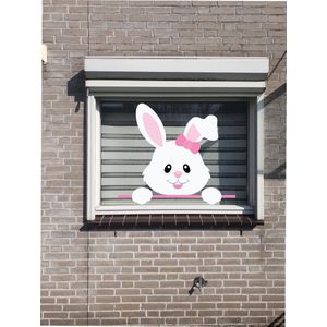 Pasen - raamsticker - paashaas - gluurhaasje - sticker - raamdecoratie - roze