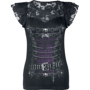 Spiral - Top met Korte Mouwen - Zwart - Kant - 95% Viscose, 5% Elastaan