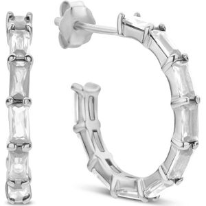 New Bling 9NB-1037 Zilveren Halve Oorringen met zirkonia 19 mm - 2,7 mm Breed - Wit - Pouchette - Rhodium - Zilver