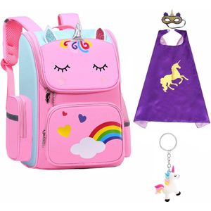 Rugzak meisje - tasje - Eenhoorn tas - Eenhoorn speelgoed - Cape + Masker - Sleutelhanger - Unicorn Speelgoed - Schooltas meisje - Kinderrugzak - Rugtas meisje - Roze - 40 x 27 x 15 cm - Schooltassen