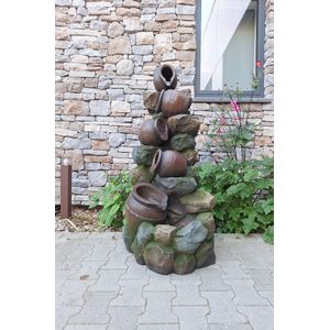 Goodyz - Waterval - Fontein - Waterornament - 125cm hoog - Rots waterval- met vazen - inclusief pomp en verlichting