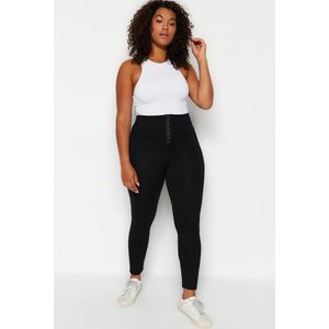 Trendyol Vrouwen Hoge taille Dun Zwarte interlock gebreide legging met hoge taille en korsetlook.