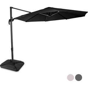 VONROC Premium Zweefparasol Bardolino Ø300cm – Duurzame parasol - combi set incl. 4 vulbare premium parasoltegels – 360 ° Draaibaar - Kantelbaar – UV werend doek – Antraciet/zwart – Incl. beschermhoes