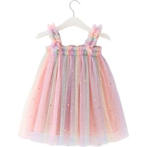 Joya Kids® Zomerjurkje Tule Regenboog | Prinsessen Verjaardagsjurk | Baby en Peuter Meisjes Jurk | Prinses Jurkje | Maat 90