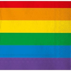 20x Gay pride thema servetten regenboog 33 x 33 cm - Papieren wegwerp servetjes - Regenbogen Gay Parade versieringen/decoraties