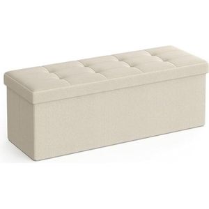 Sofa met opslagruimte, zitkist, opbergdoos, vouwen, max.Statische belasting 300 kg, 120 l, 110 x 38 x 38 cm, imitatie linnen, beige